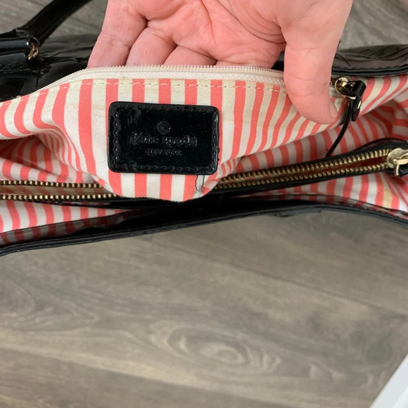 Kate Spade Quinn Embossed Ace Of Spades Tote Bag Black Patent Leather Satchel - Picture 5 of 11